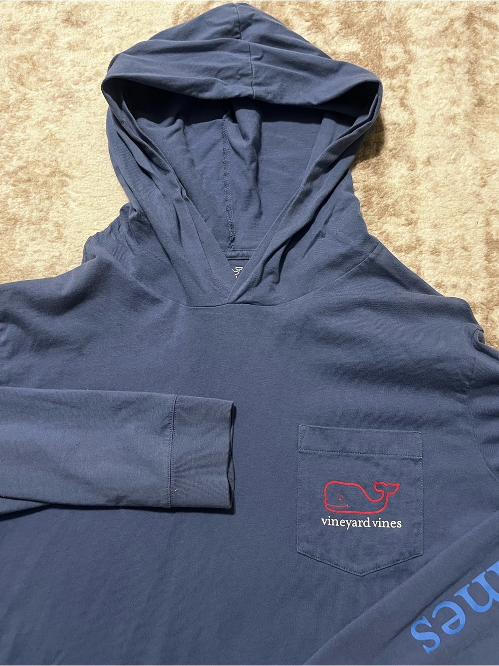 Vineyard Vines Mens Medium Blue Long Sleeve Graphic Pocket Hoodie T-Shirt M